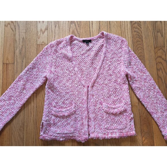 J.Crew Womens Open-Front Cardigan Sweater Pink & White Boucle Knit Size S - Picture 4 of 8